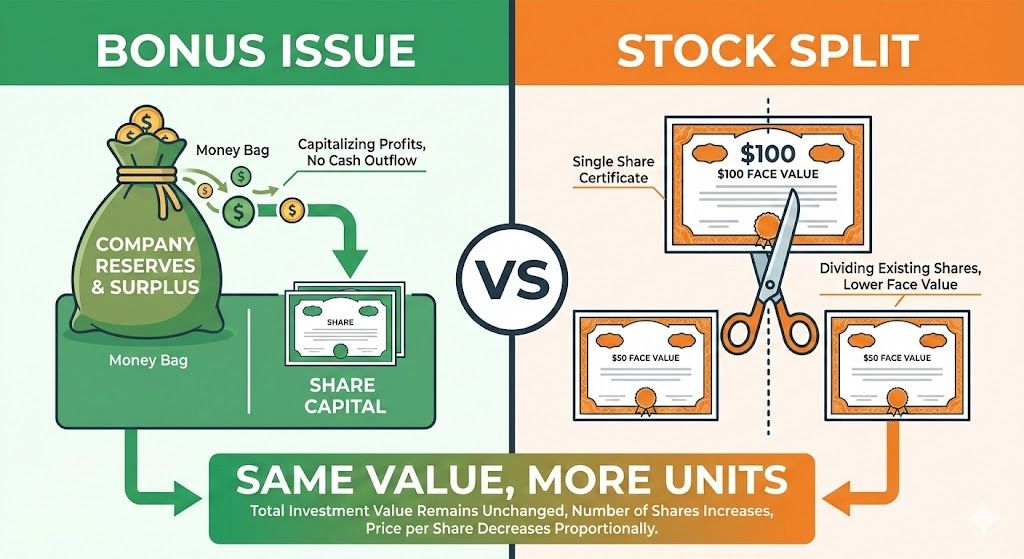 Bonus Issue vs Stock Split comparison