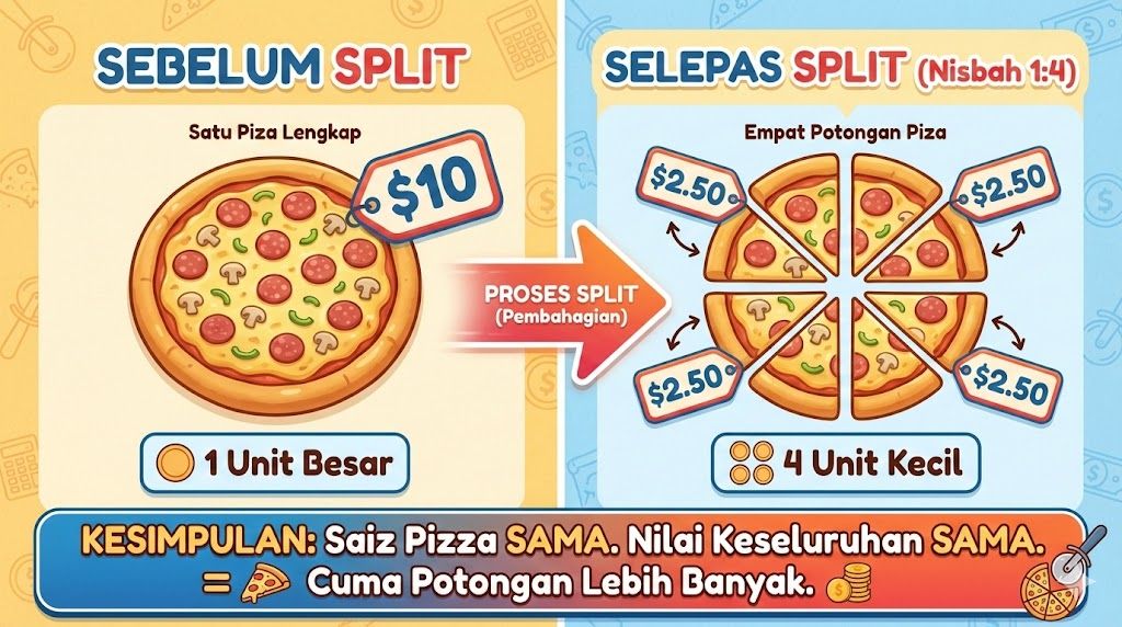 Stock split illustration showing share division