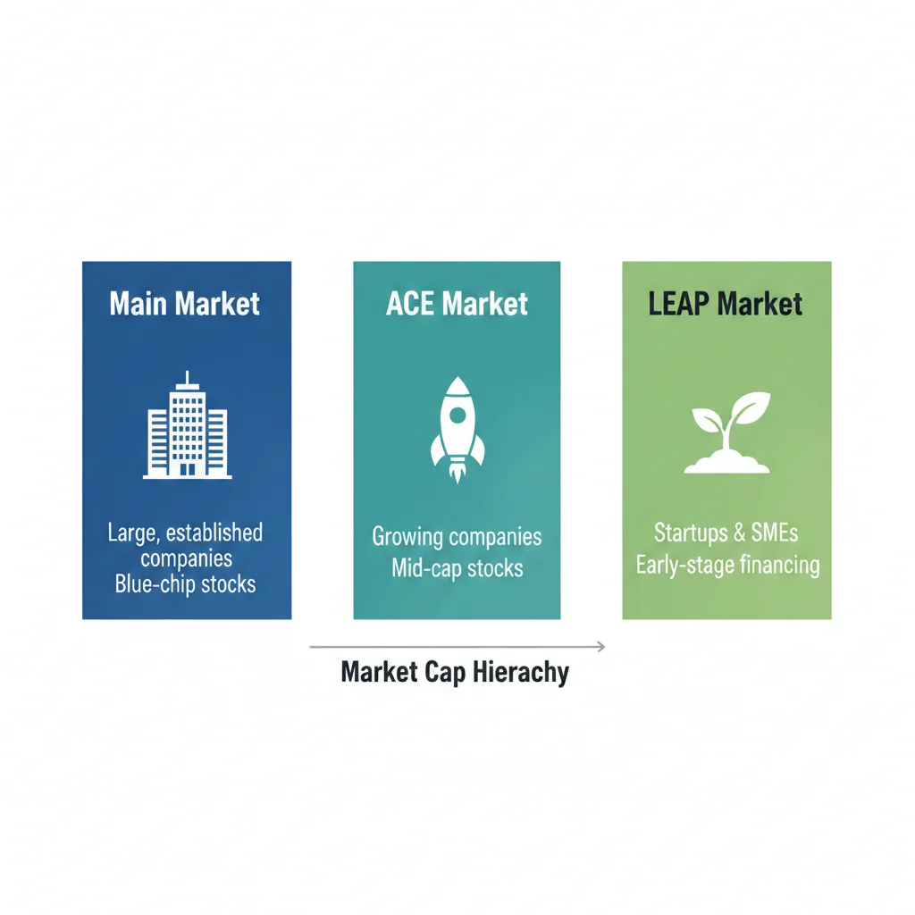 Perbandingan tiga segmen pasaran Bursa Malaysia: Main Market, ACE Market, dan LEAP Market