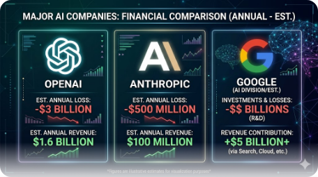Perbandingan kewangan syarikat AI utama - OpenAI, Anthropic dan Google