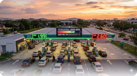 Perbandingan harga RON95 bersubsidi RM1.99 dan harga pasaran RM2.60 di stesen minyak Malaysia