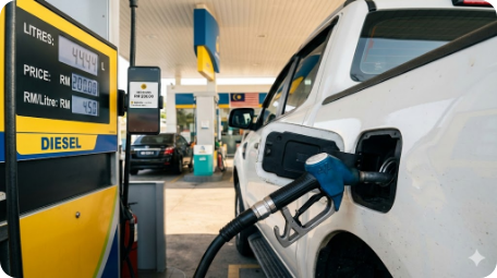 Dokumen kelulusan BUDI Individu dengan notifikasi bayaran RM200 dan kunci kenderaan diesel