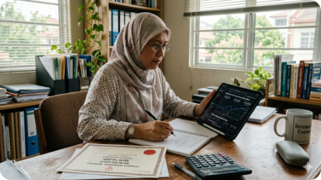 Pelabur retail Malaysia menyemak harga sukuk dan bon kerajaan di skrin platform dagangan