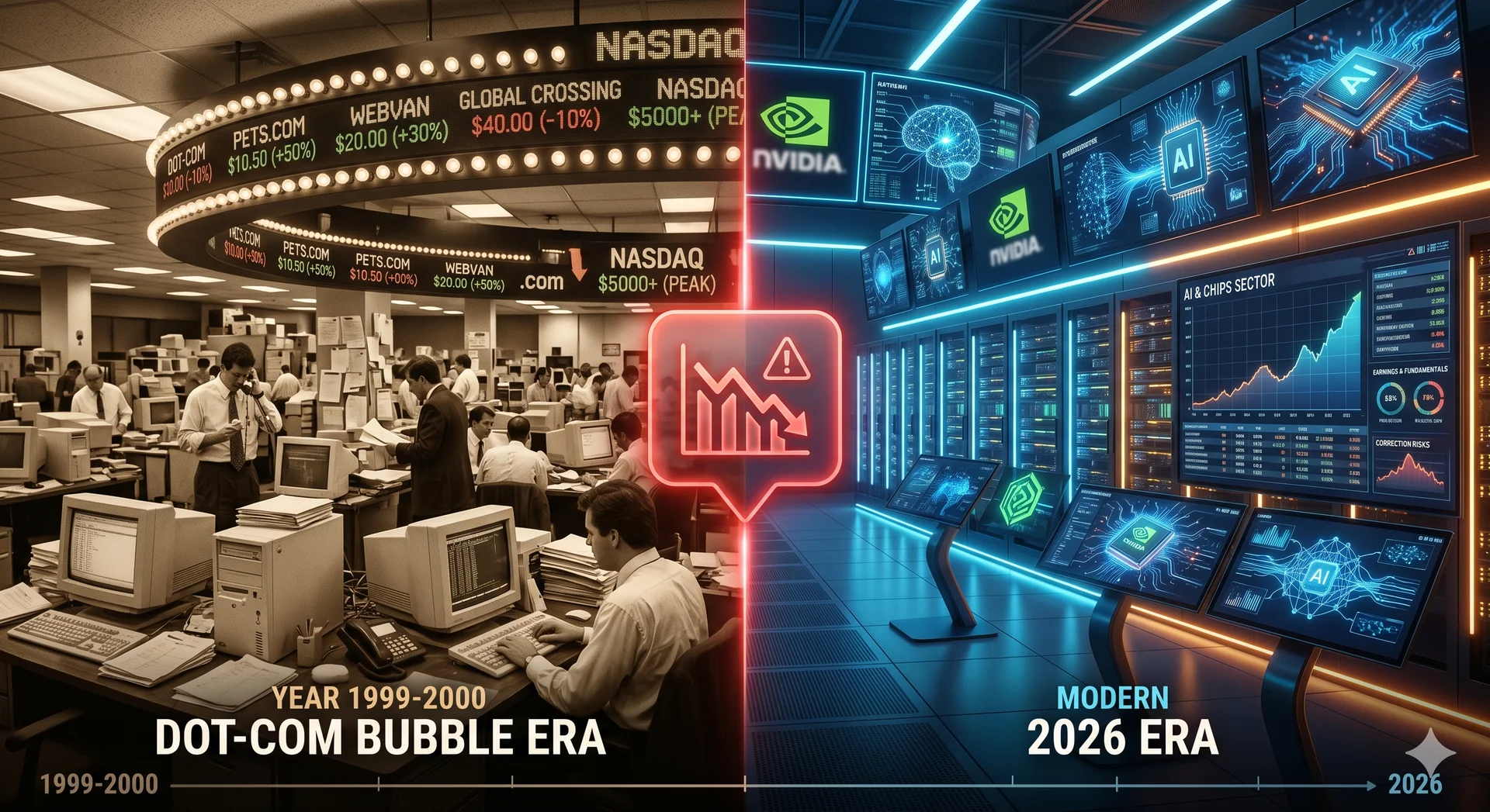Comparison of dot-com bubble 1999-2000 vs AI era 2026 - Michael Burry warning to investors