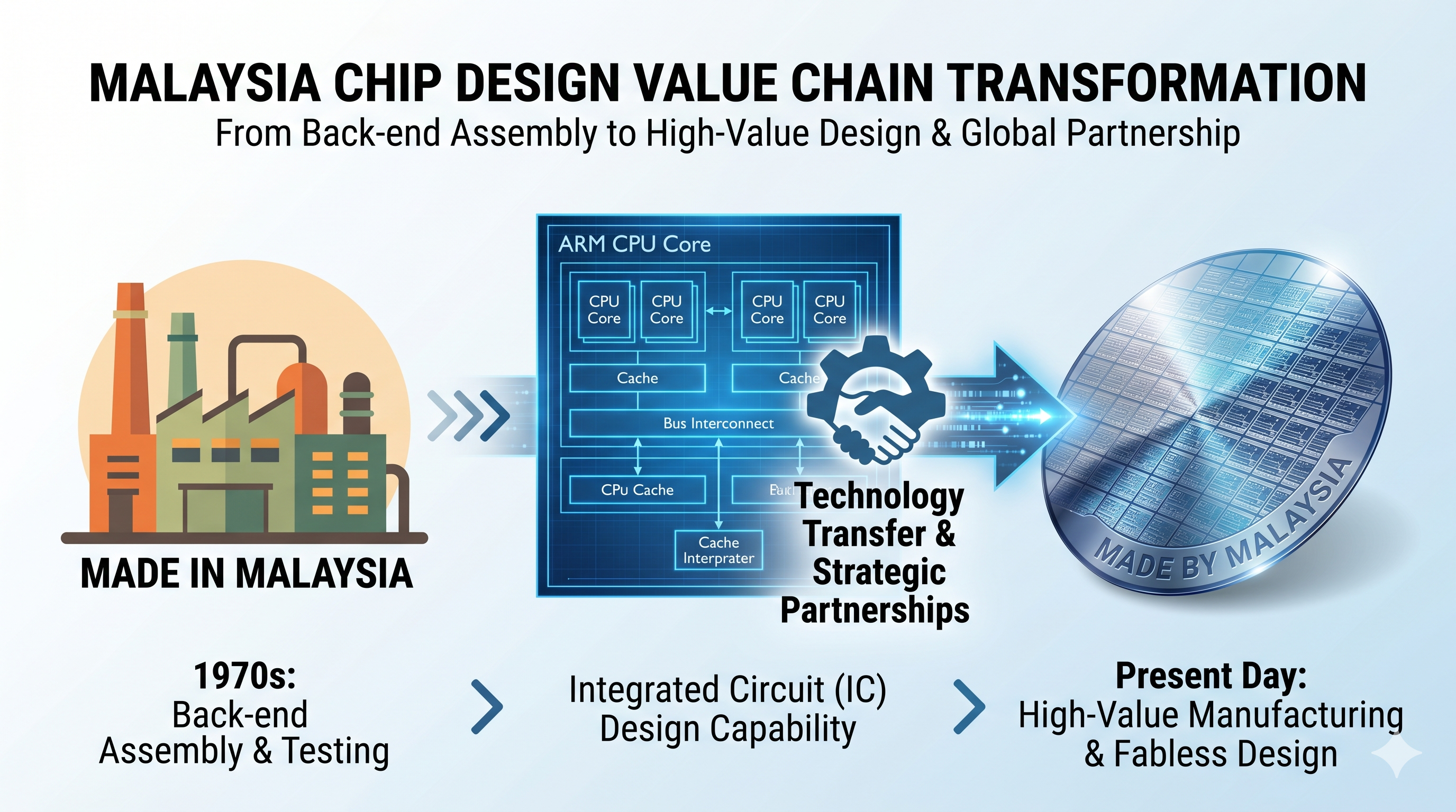 Transformation of Malaysia chip value chain - from Made in Malaysia (back-end assembly) to Made by Malaysia (chip design with ARM IP)