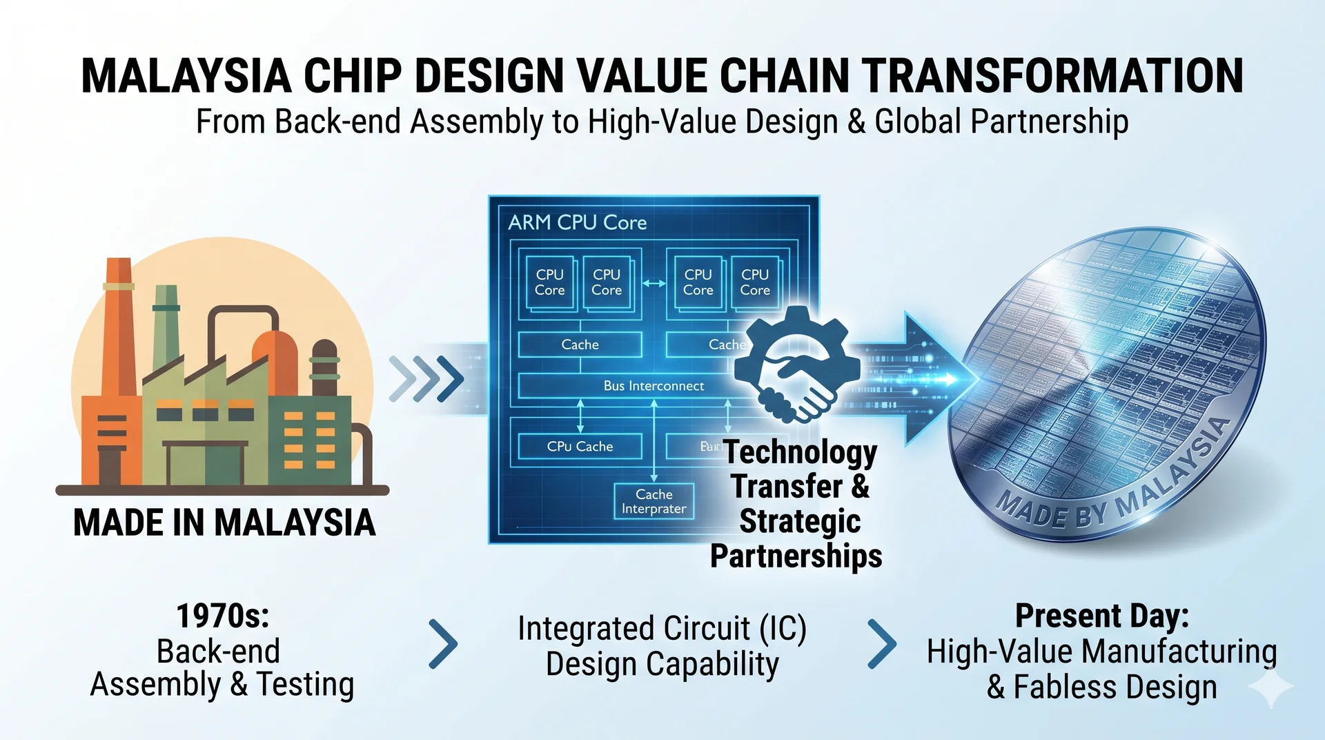 Transformasi rantaian nilai cip Malaysia - dari Made in Malaysia (back-end assembly) ke Made by Malaysia (chip design dengan ARM IP)