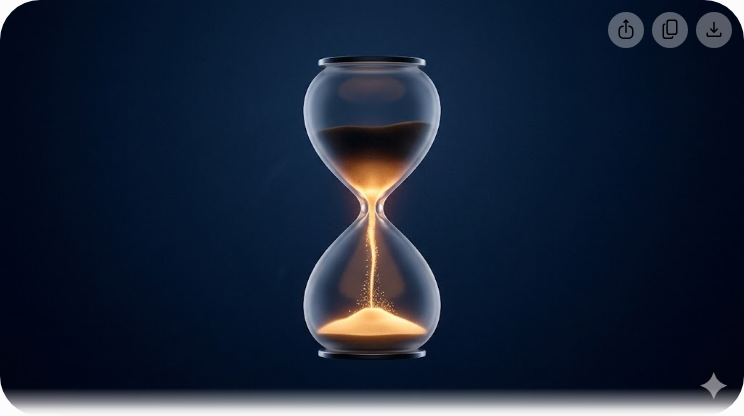 Hourglass on dark blue background symbolising time and retirement savings depletion