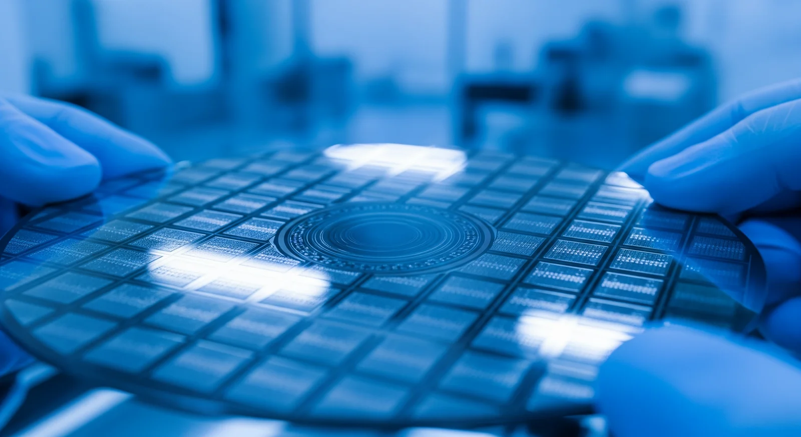 Wafer semikonduktor diperiksa di bilik bersih kilang elektronik - sektor E&E memacu eksport Pulau Pinang dalam dagangan Malaysia 2025