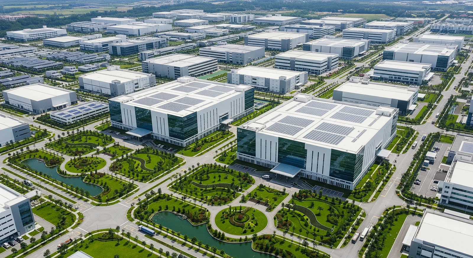 Taman teknologi perindustrian moden di Pulau Pinang dengan kilang semikonduktor yang menjadi tumpuan pelaburan E&E