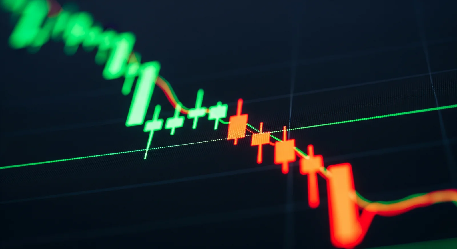 Carta candlestick saham yang naik mendadak kemudian berbalik turun, menggambarkan perangkap recency bias