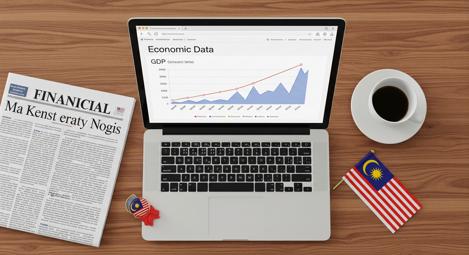 Grafik menunjukkan pertumbuhan KDNK, aliran FDI, dan kadar inflasi Malaysia