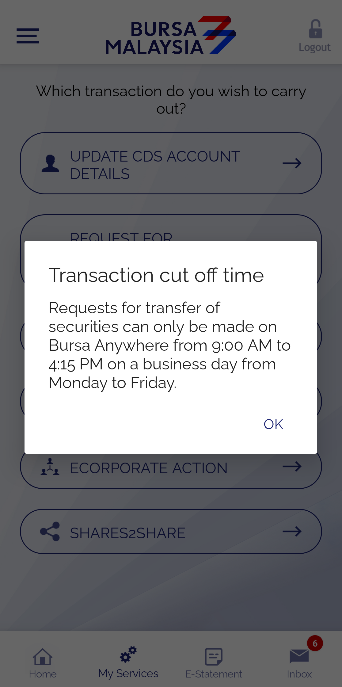 Dialog Transaction cut off time Bursa Anywhere