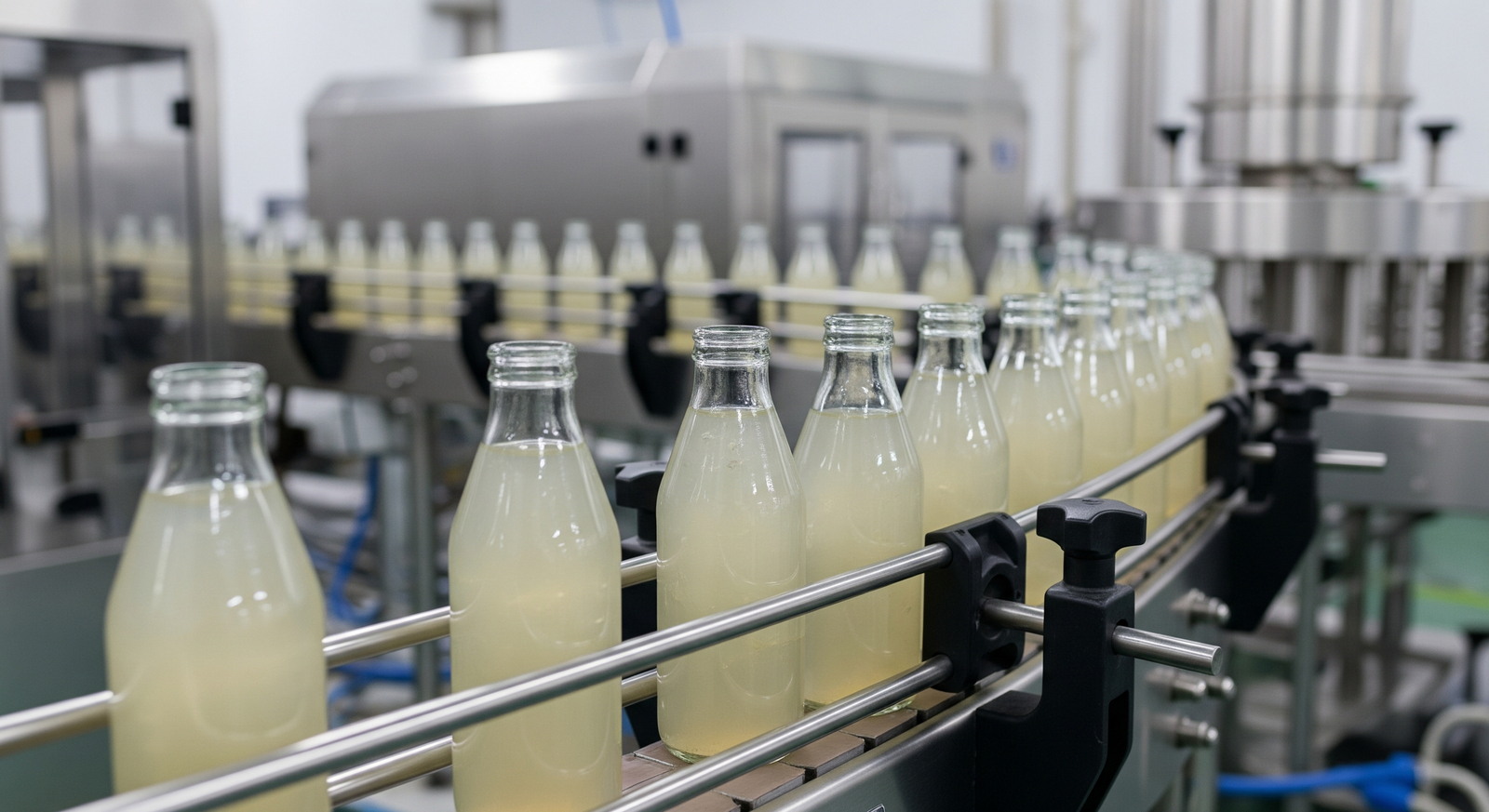 Bottled bird's nest beverages moving along a production line in a modern food factory