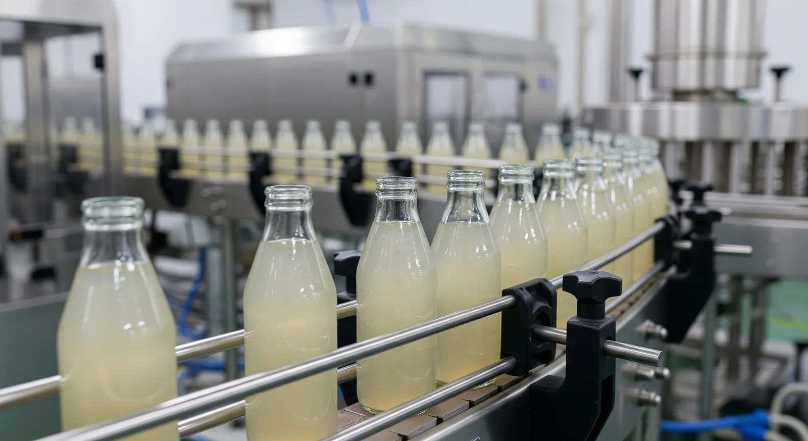 Bottled bird's nest beverages moving along a production line in a modern food factory