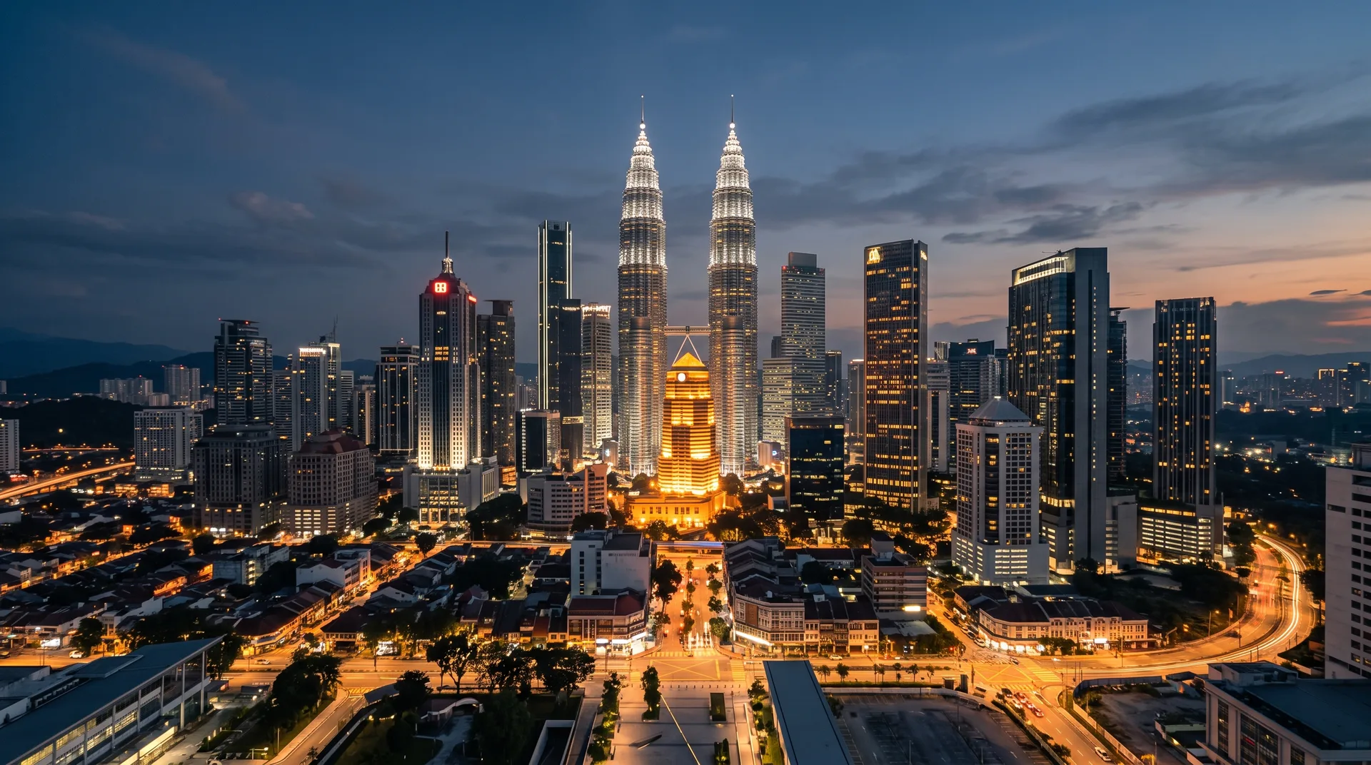Skyline korporat Kuala Lumpur mewakili aktiviti pasaran Bursa Malaysia