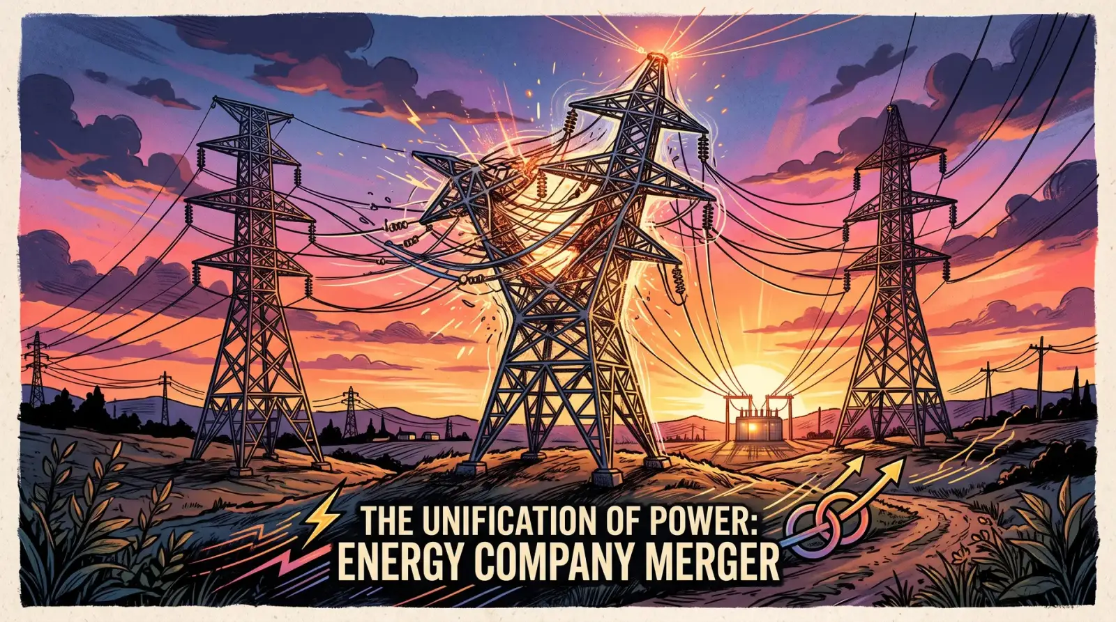 Menara pemindahan kuasa elektrik dua syarikat utiliti, mewakili merger NextEra Energy dan Dominion Energy