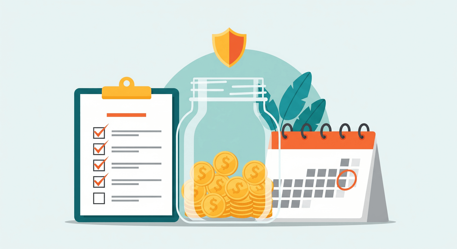 Illustration of a savings jar of coins with a checklist and a marked calendar - planning tax reliefs before year end