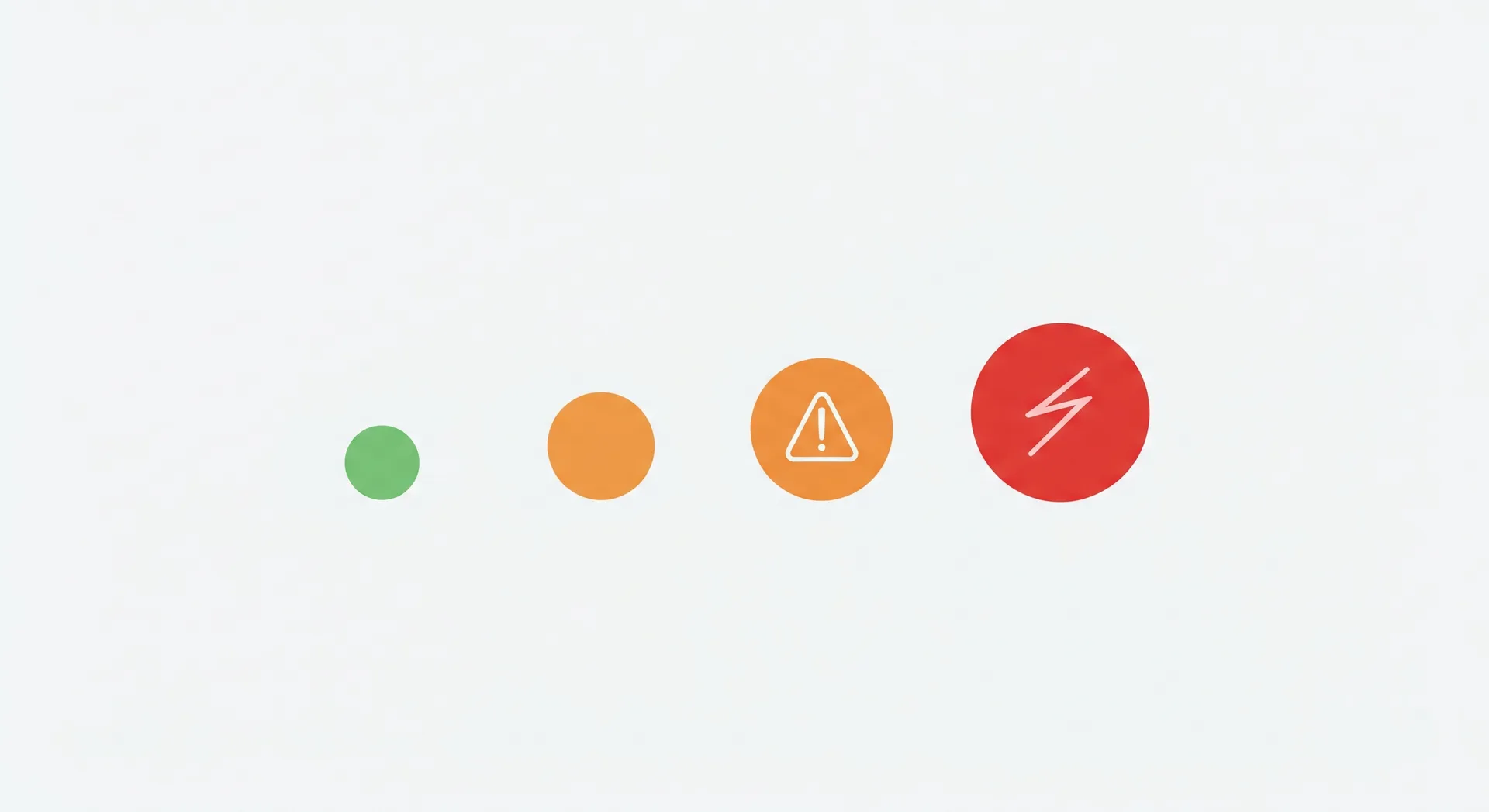 Illustration of four ascending warning severity levels from green to red, representing the four types of audit opinion from unqualified to disclaimer