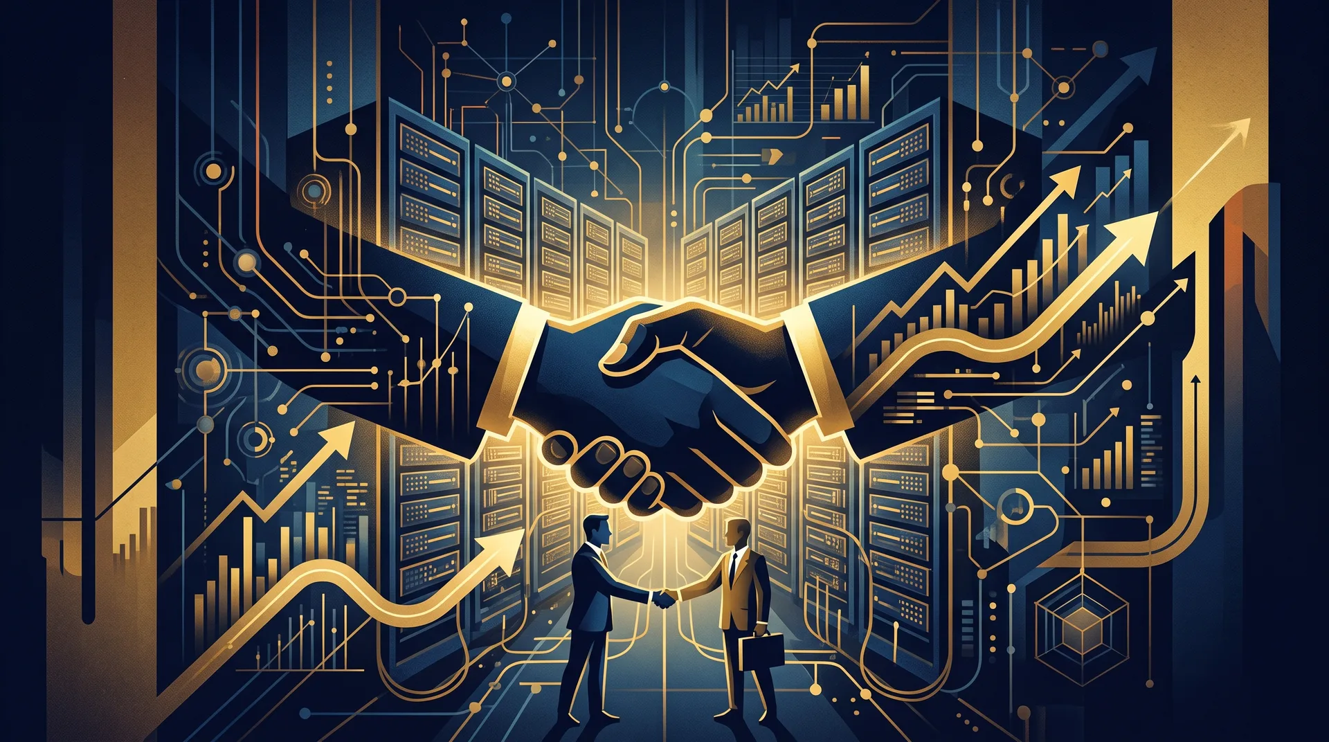 Ilustrasi pembiayaan korporat, pengambilalihan dan pusat data, tema berita saham US 28 September 2026