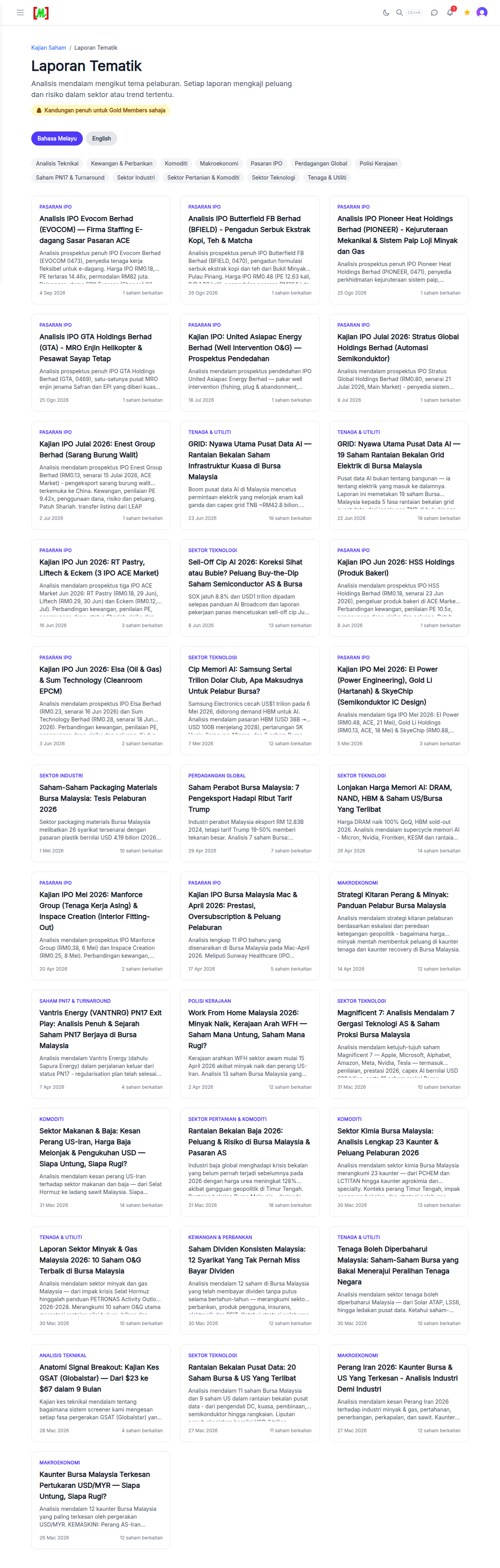 Thematic report showing related stock tags and executive summary