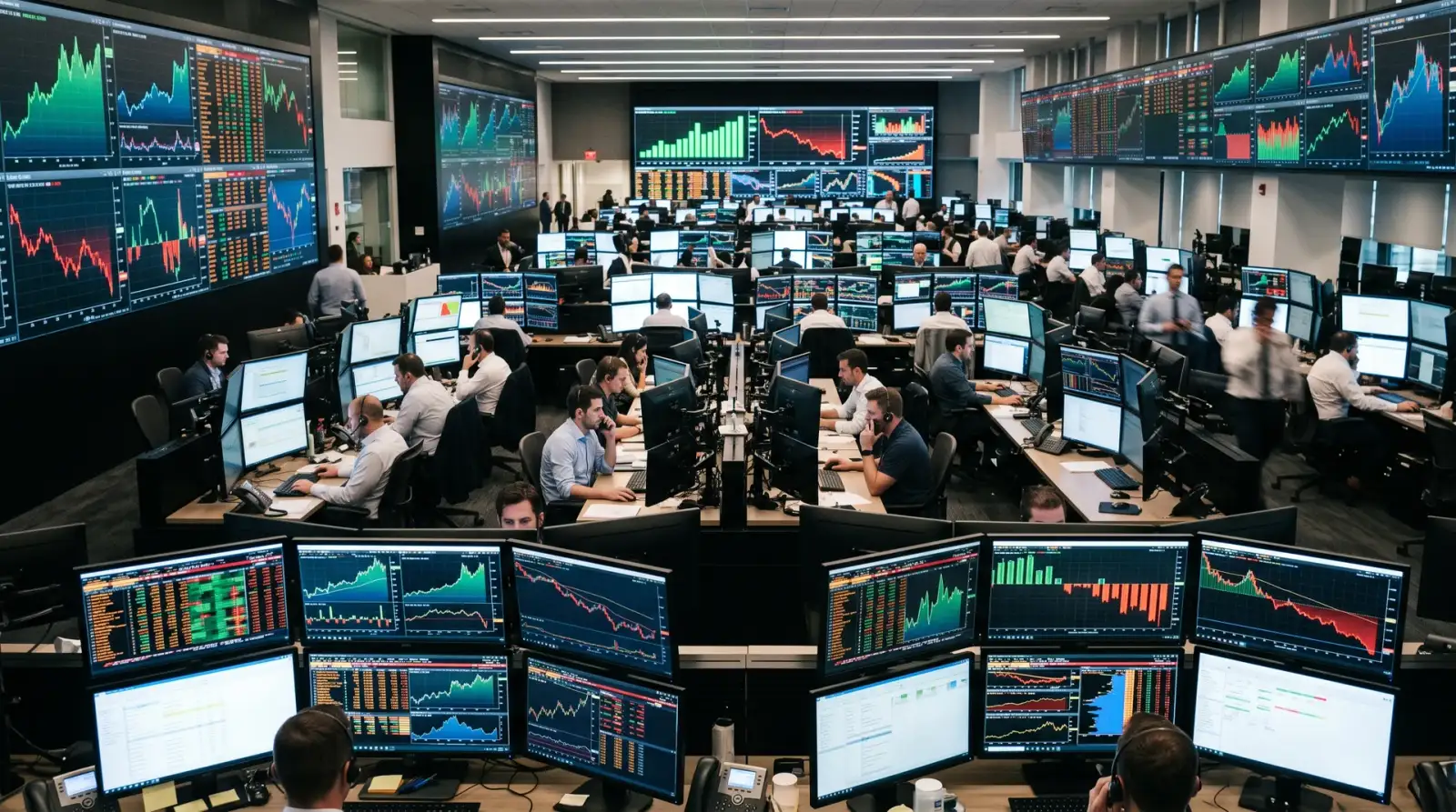 Papan ticker Wall Street dengan carta keputusan suku ketiga bank dan pengurus aset, berita saham US 15 Oktober 2026