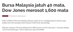 KLCI drop after Dow Jones February 2018