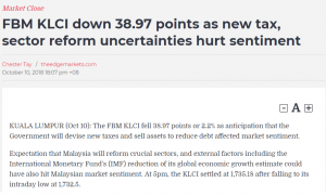 KLCI drop after Dow Jones October 2018