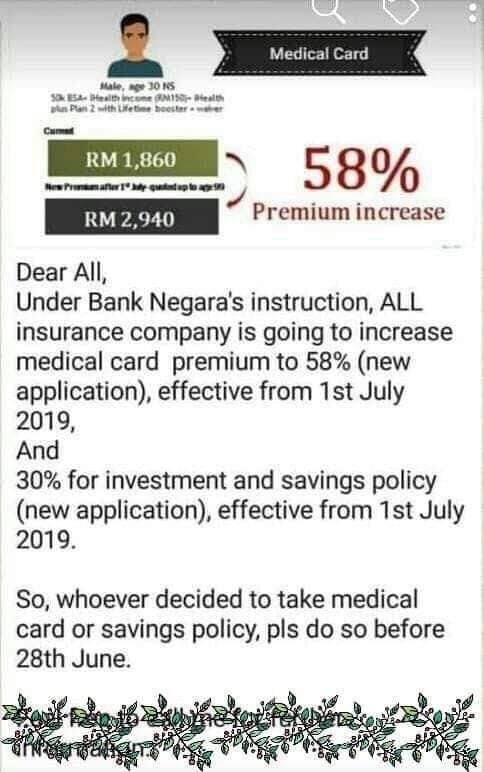 Bank Negara Malaysia announcement on takaful premium increase