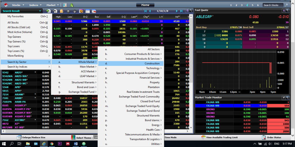 Search stocks by sector on Bursa Malaysia