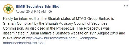 Status syariah MTAG Group Berhad