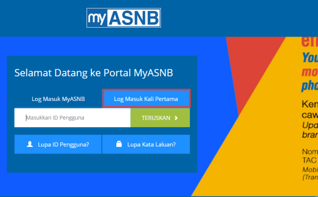 First-time login page on myASNB