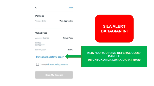 Wahed Invest referral code entry