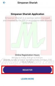EPF Shariah savings registration confirmation page