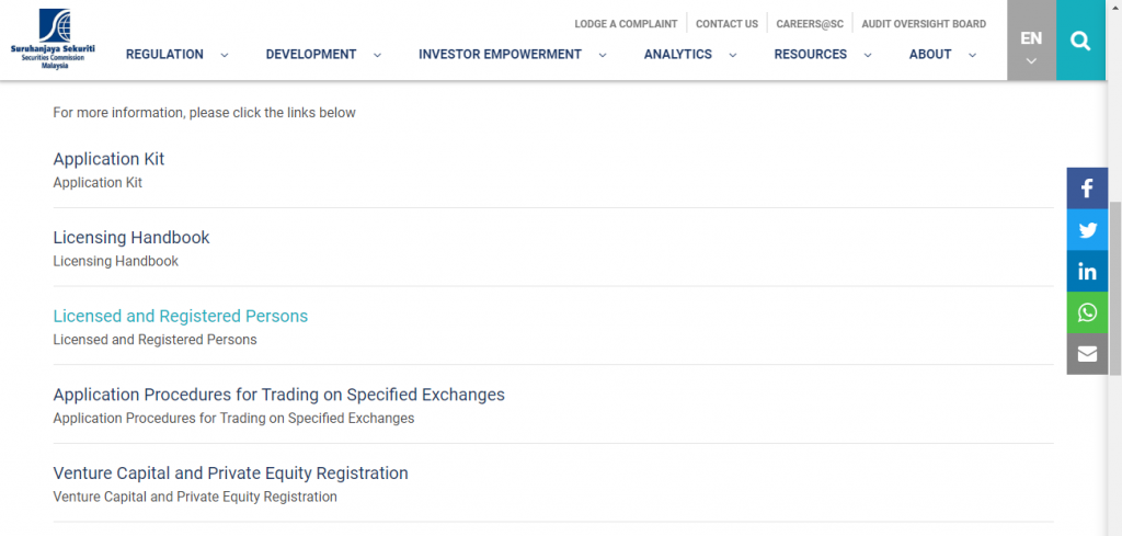 Licensed and Registered Persons section