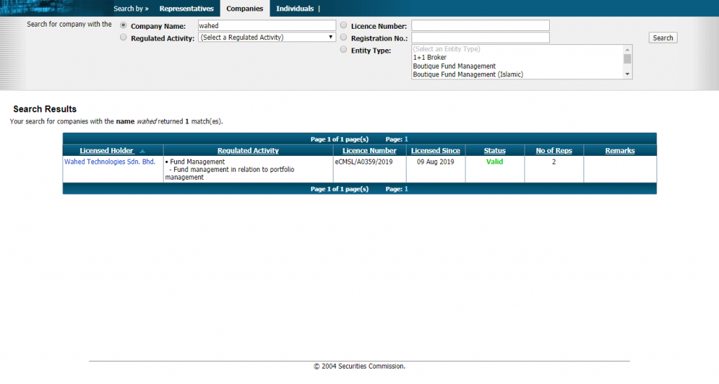 Wahed Invest SC verification result