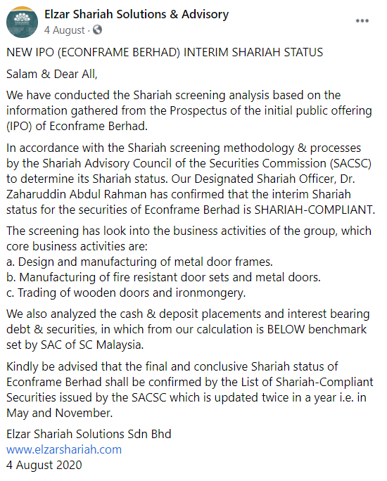 IPO ECONFRAME BERHAD