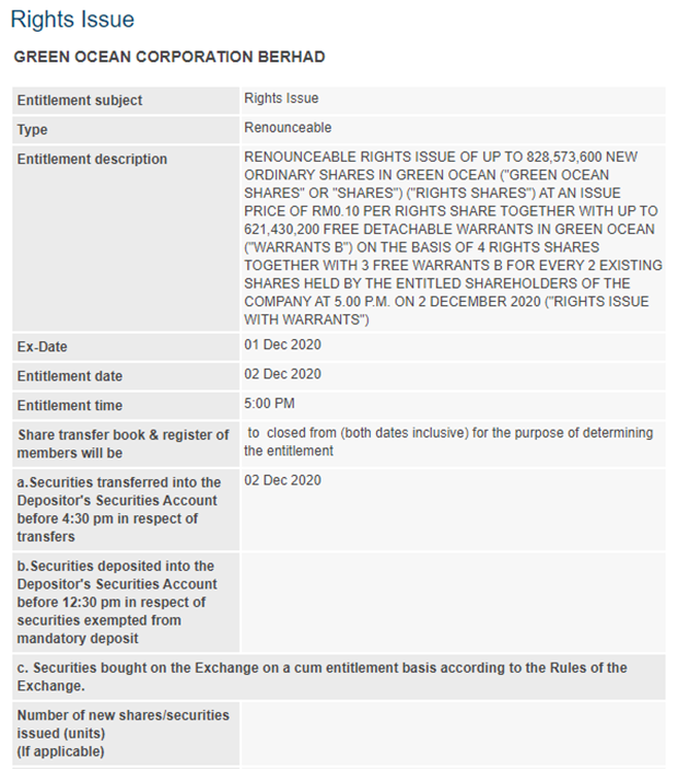 right issue announcement