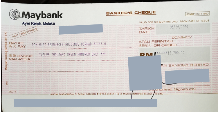 Bank draft preparation example for warrant conversion