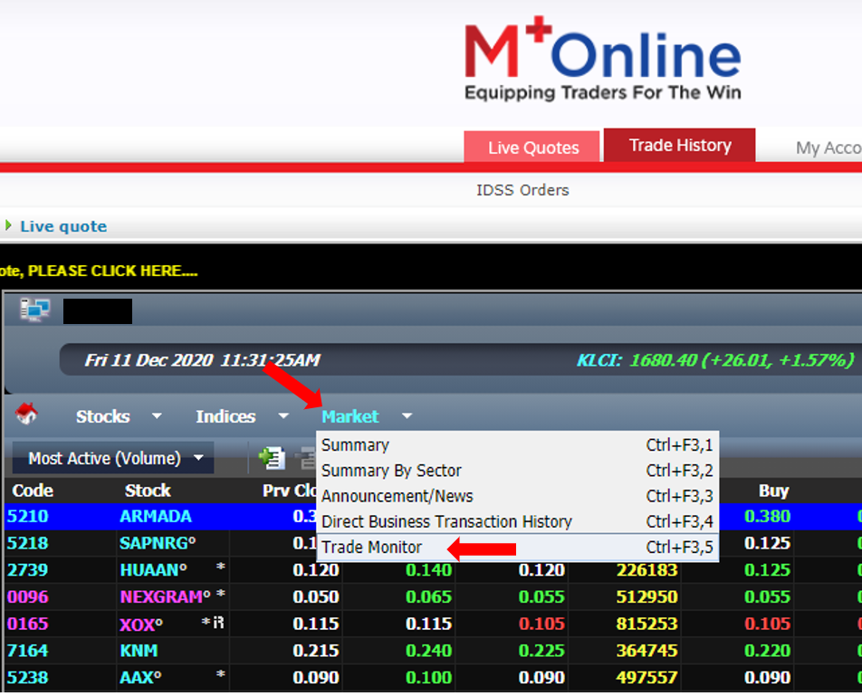 Mplus trade monitor on Chrome browser