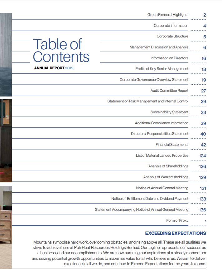 Annual report table of contents