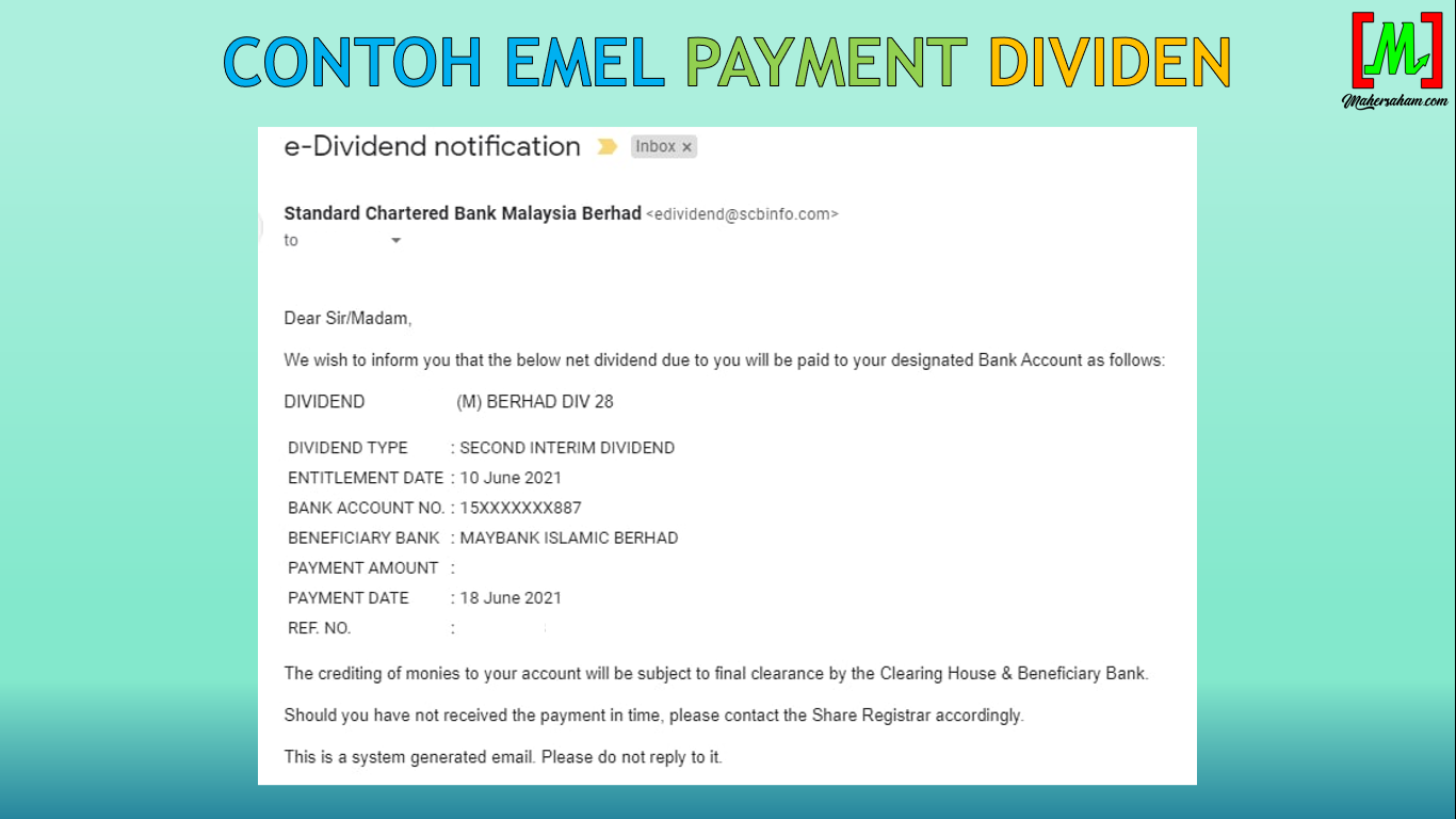 Dividend payment email notification