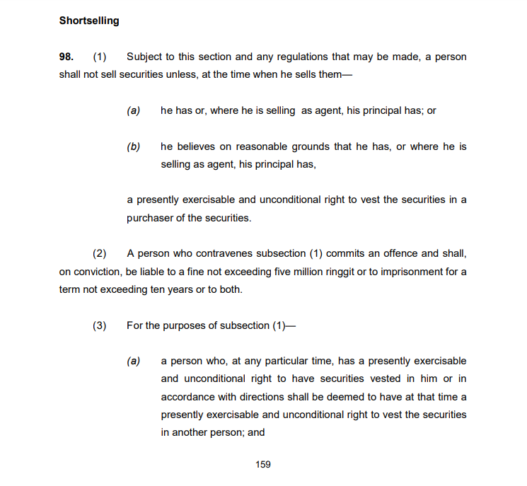 Capital Markets Act short selling