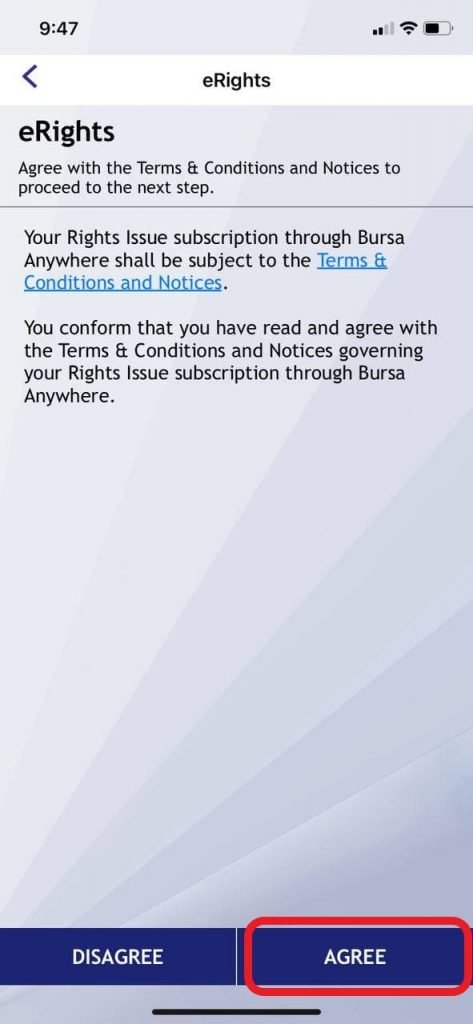 eRights Bursa Anywhere - Terms and Conditions page