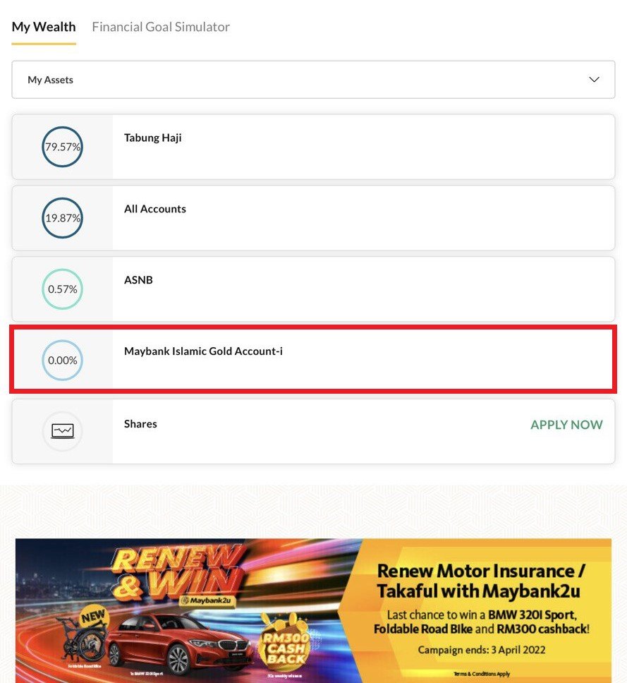 Maybank Islamic Gold Account-i selection page