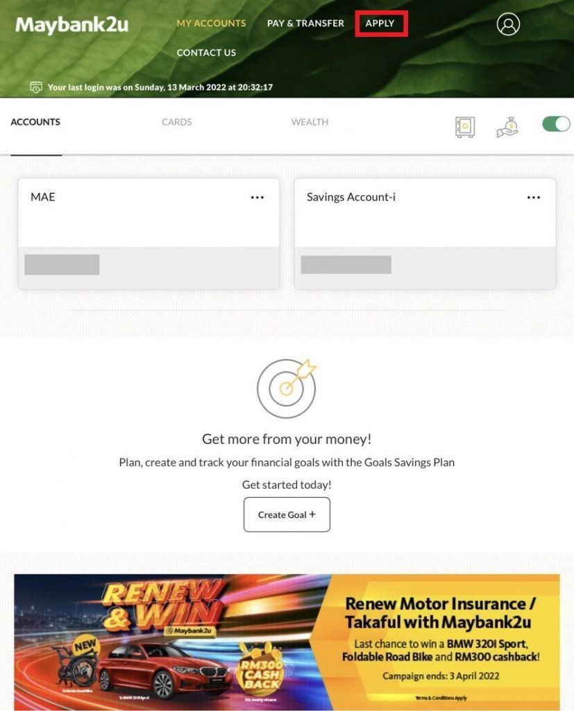 Maybank2u apply investment section for gold savings