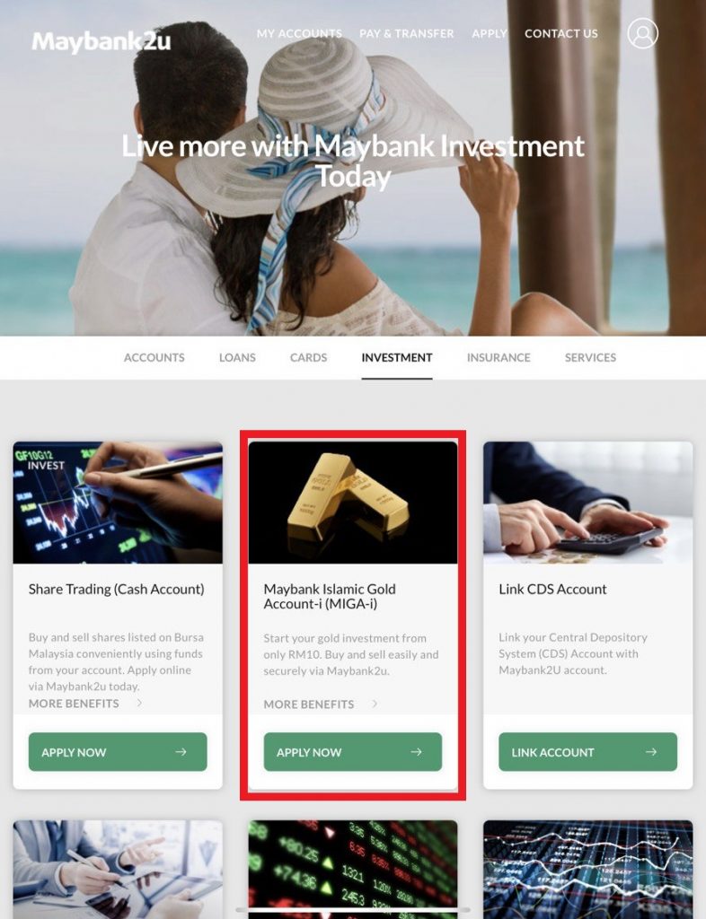 Maybank Islamic Gold Account-i MIGA-i application page