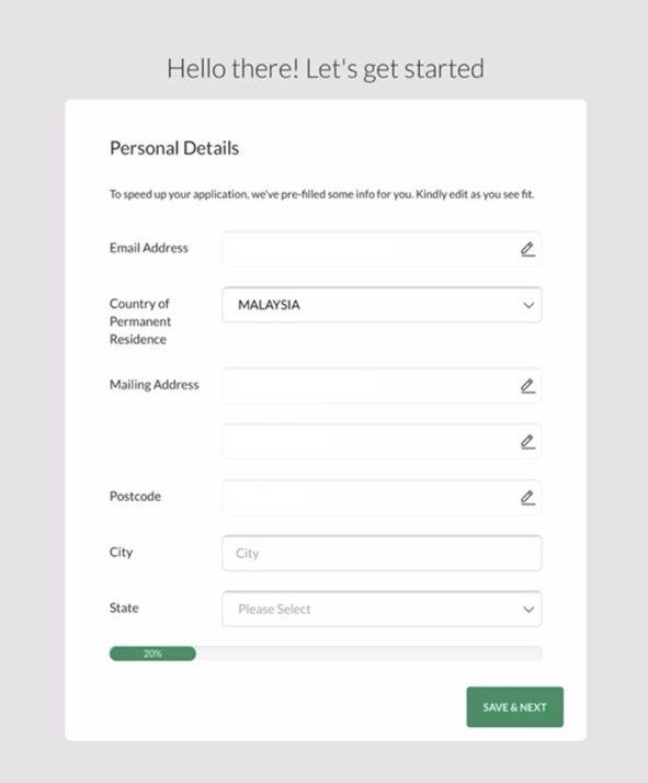 Personal information form for Maybank gold account
