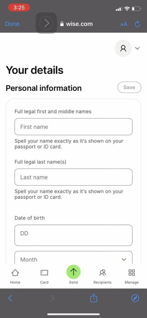 Wise name entry form