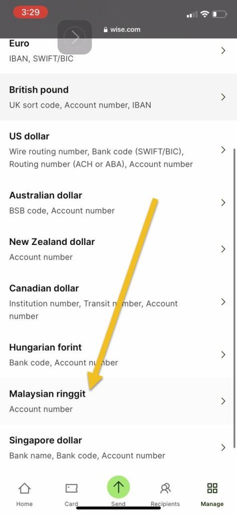 Wise account details