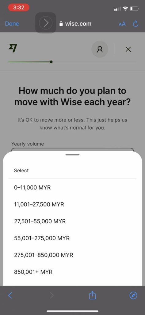 Wise transfer amount